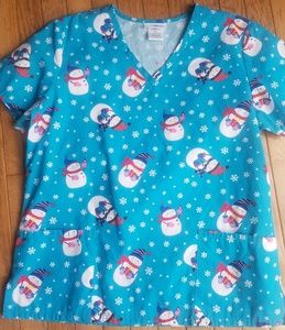 Winter snowman scrub shirt